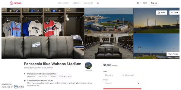 Florida baseball team lists entire stadium on Airbnb